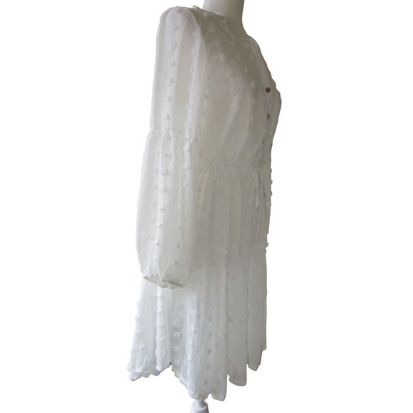 Blu Pepper Womens Dress Swiss Dot Chiffon Lined‎ Button Front White M - Picture 2 of 14